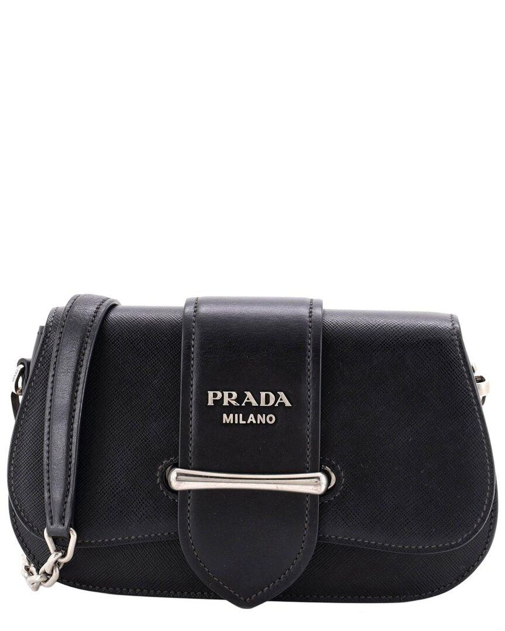 Prada Black City Calfskin & Saffiano Leather Sidonie Shoulder Bag Mini (Authentic Pre-Loved)