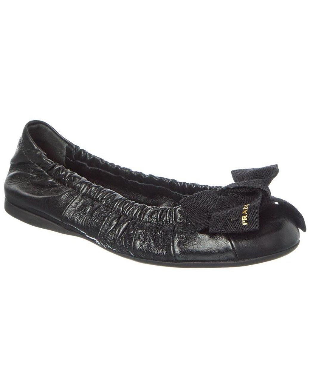Prada Black Logo Leather Ballerina Flat