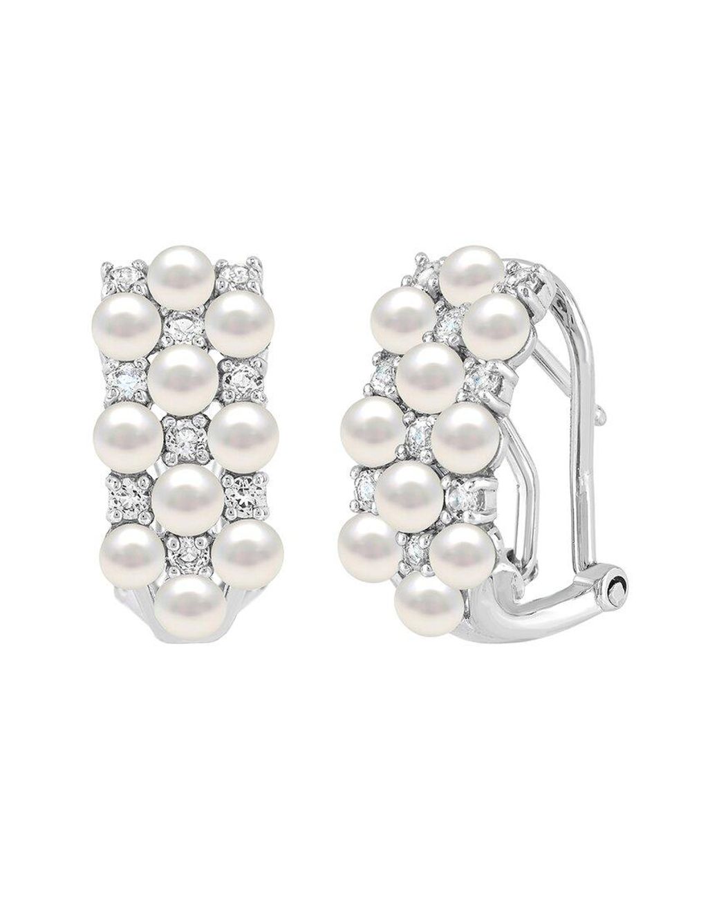 Lab Grown Gemstones White Lab-Grown Pearl & 3Mm Pearl Hoop Earrings