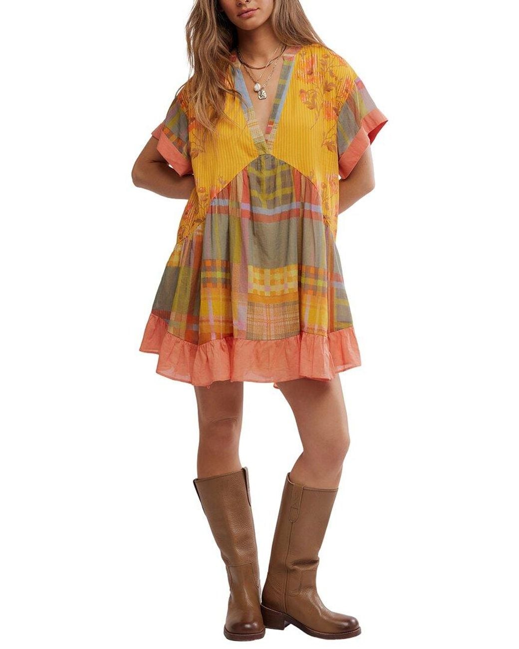 Free People Yellow Printed Agnes Dress