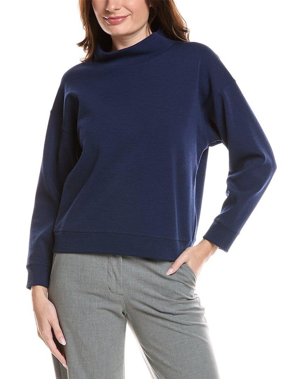 Lafayette 148 New York Blue Ballet Studio Mock Neck Wool-blend Sweatshirt
