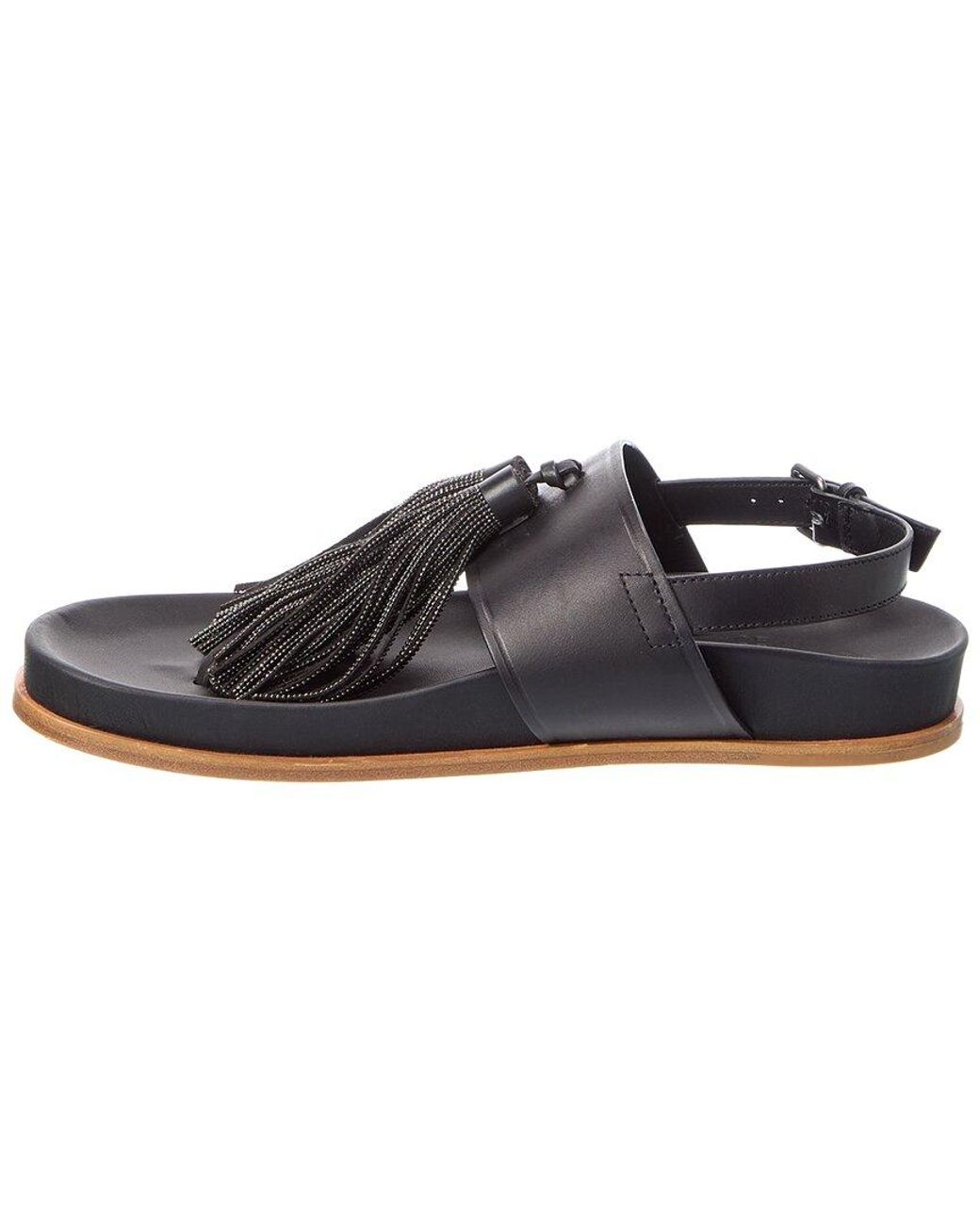 Brunello Cucinelli Black Leather Sandal