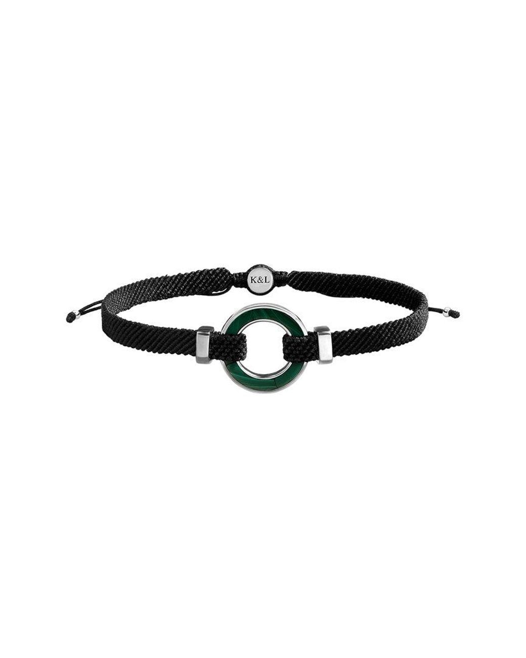 Karma and Luck Black Plated Malachite Bolo Bracelet