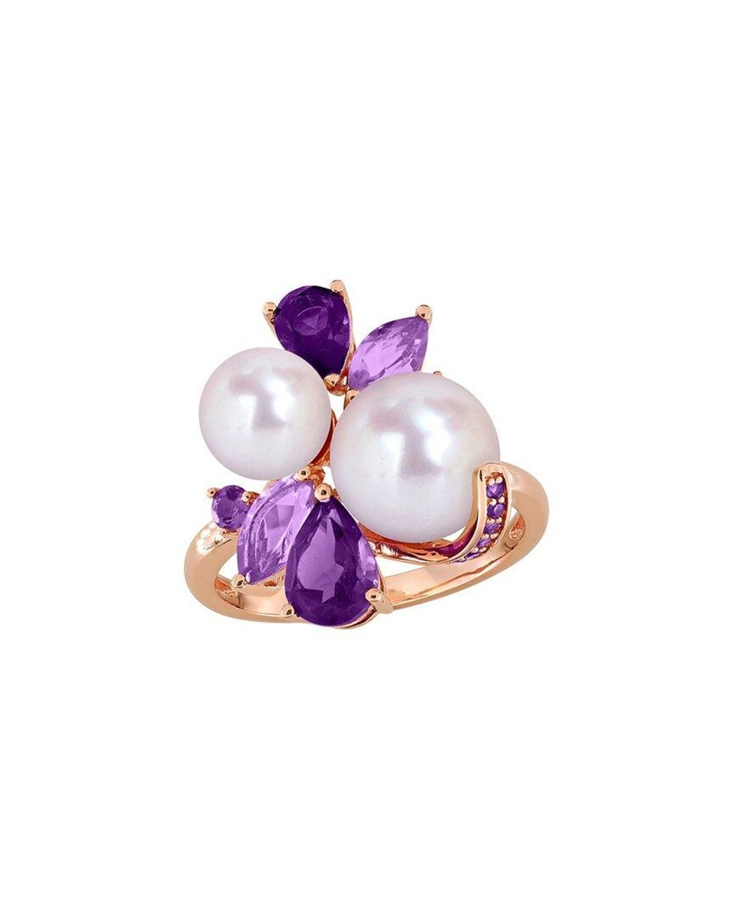 Rina Limor Pink Rose-Plated 1.79 Ct. Tw. Gemstone & 7-9.5Mm Pearl Ring
