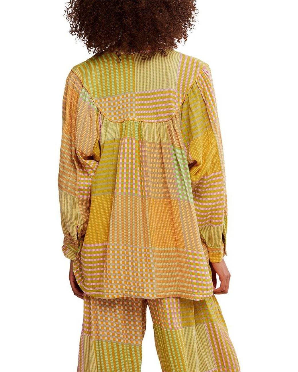 Free People Yellow Night After Night Pajama Shirt