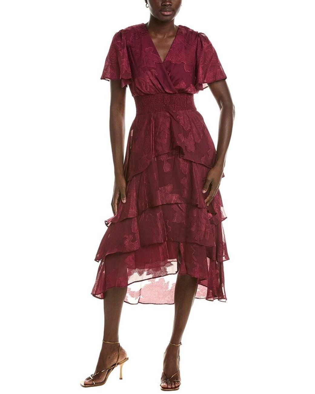 Maison Tara Red Short Sleeve Midi Dress