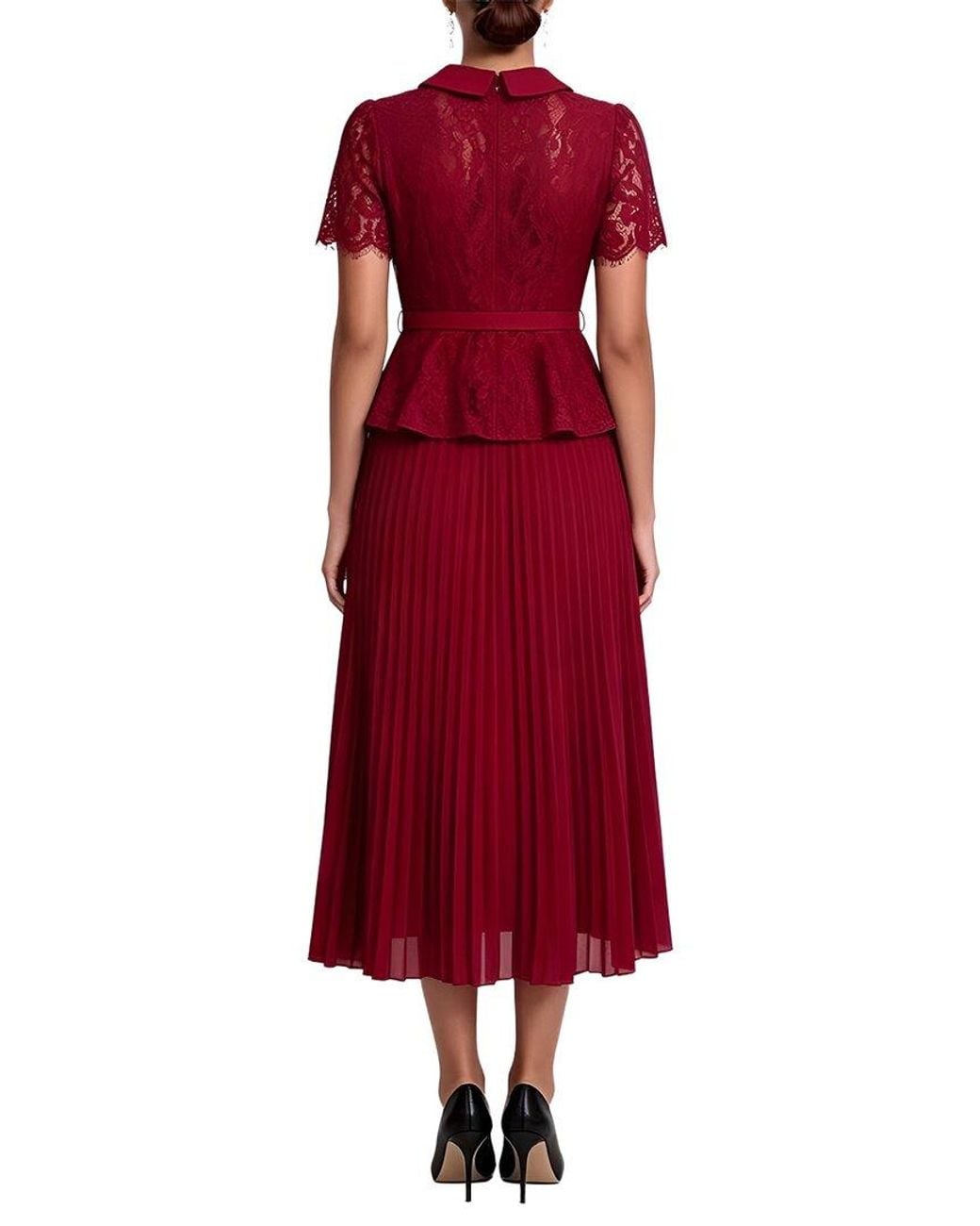Linda Charm Red Short Sleeve Midi Dress
