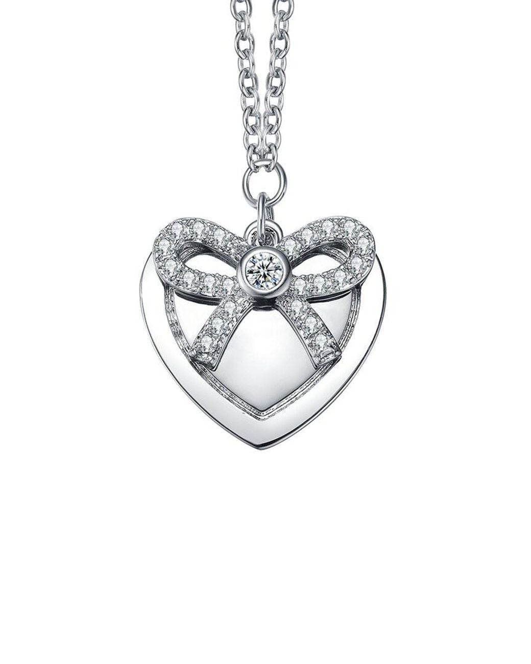 Rachel Glauber Metallic Rhodium Plated Cz Love Necklace