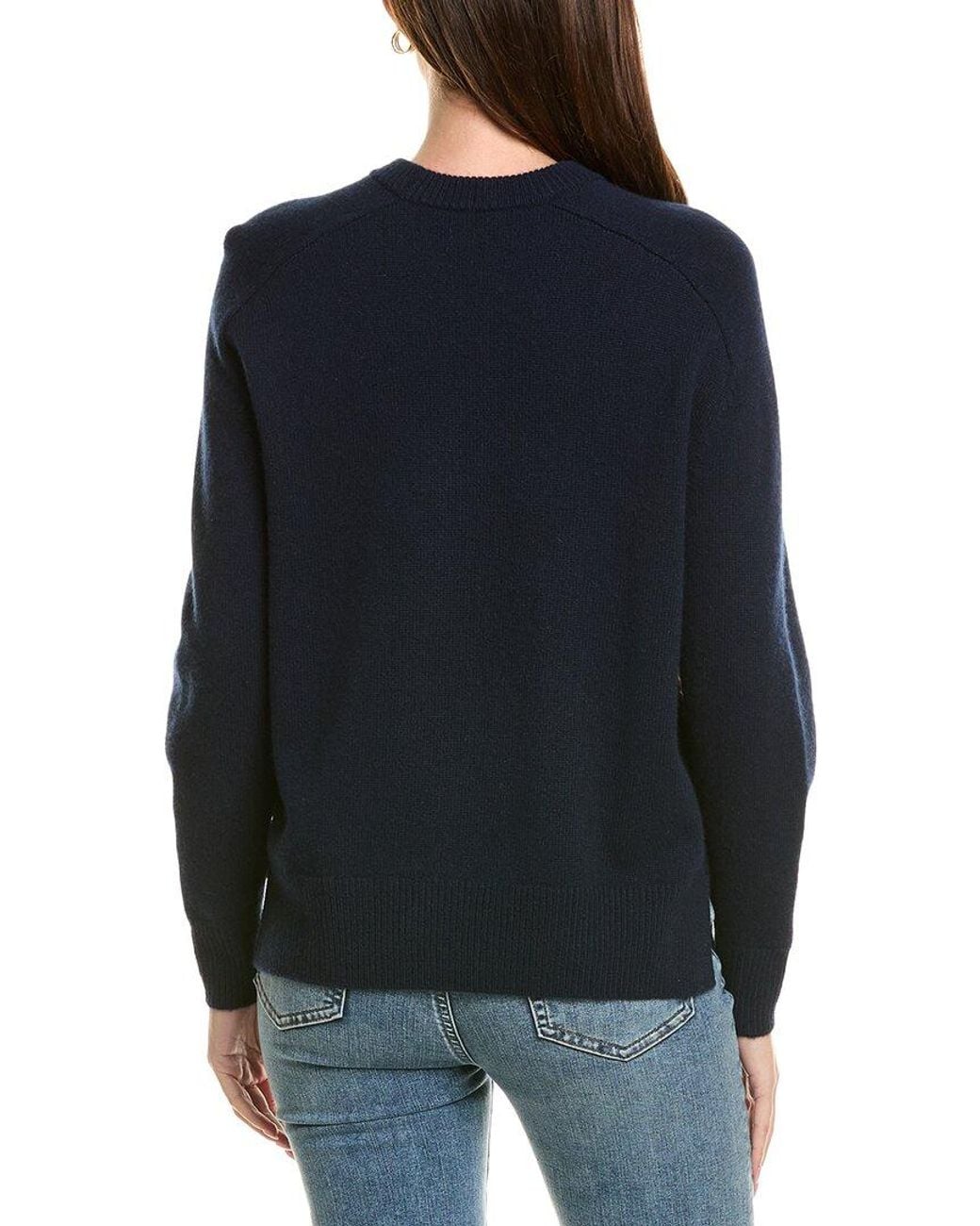 Autumn Cashmere Blue Saddle Shoulder Whipstitched Crewneck 100% Cashmere Sweater