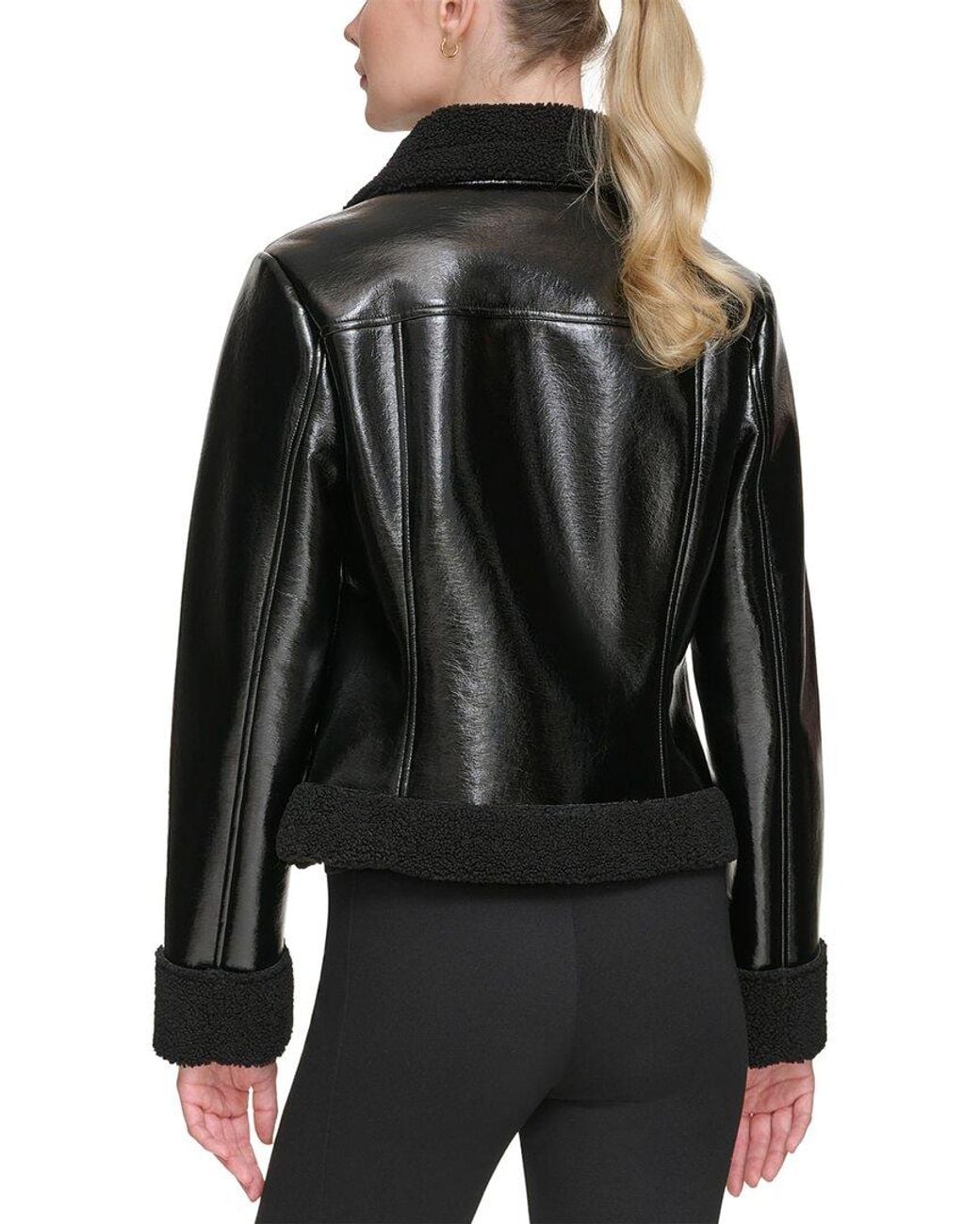 Karl Lagerfeld Black Faux Shearling Bomber Jacket