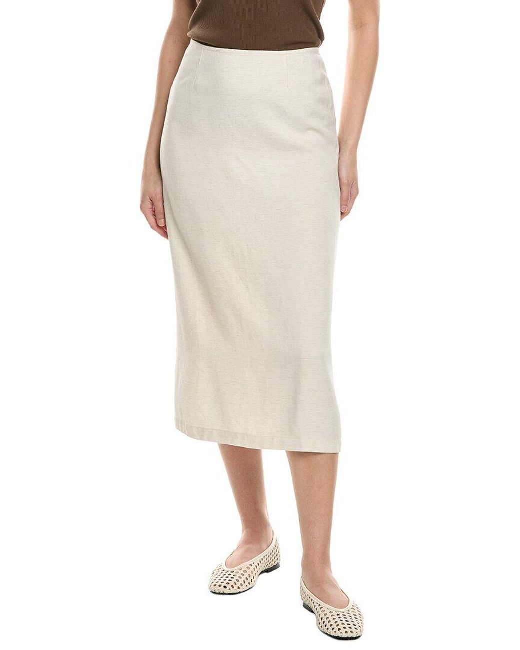 WeWoreWhat Natural Linen-Blend Midi Skirt