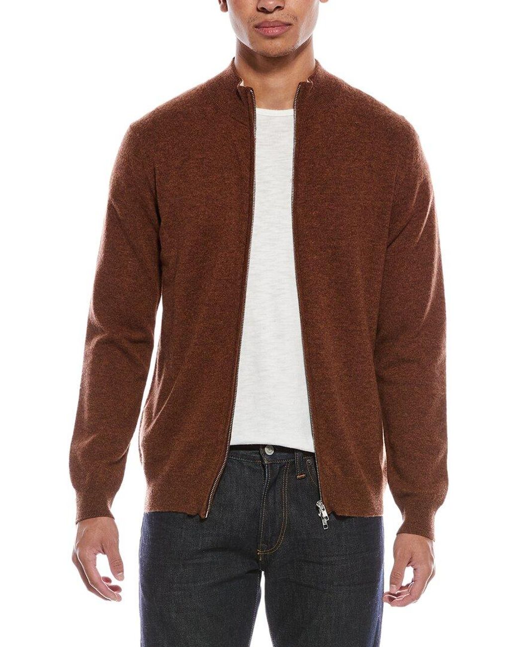 Brodie Cashmere Brown Zip Up Wool & Cashmere-Blend Funnel Neck Cardigan for men