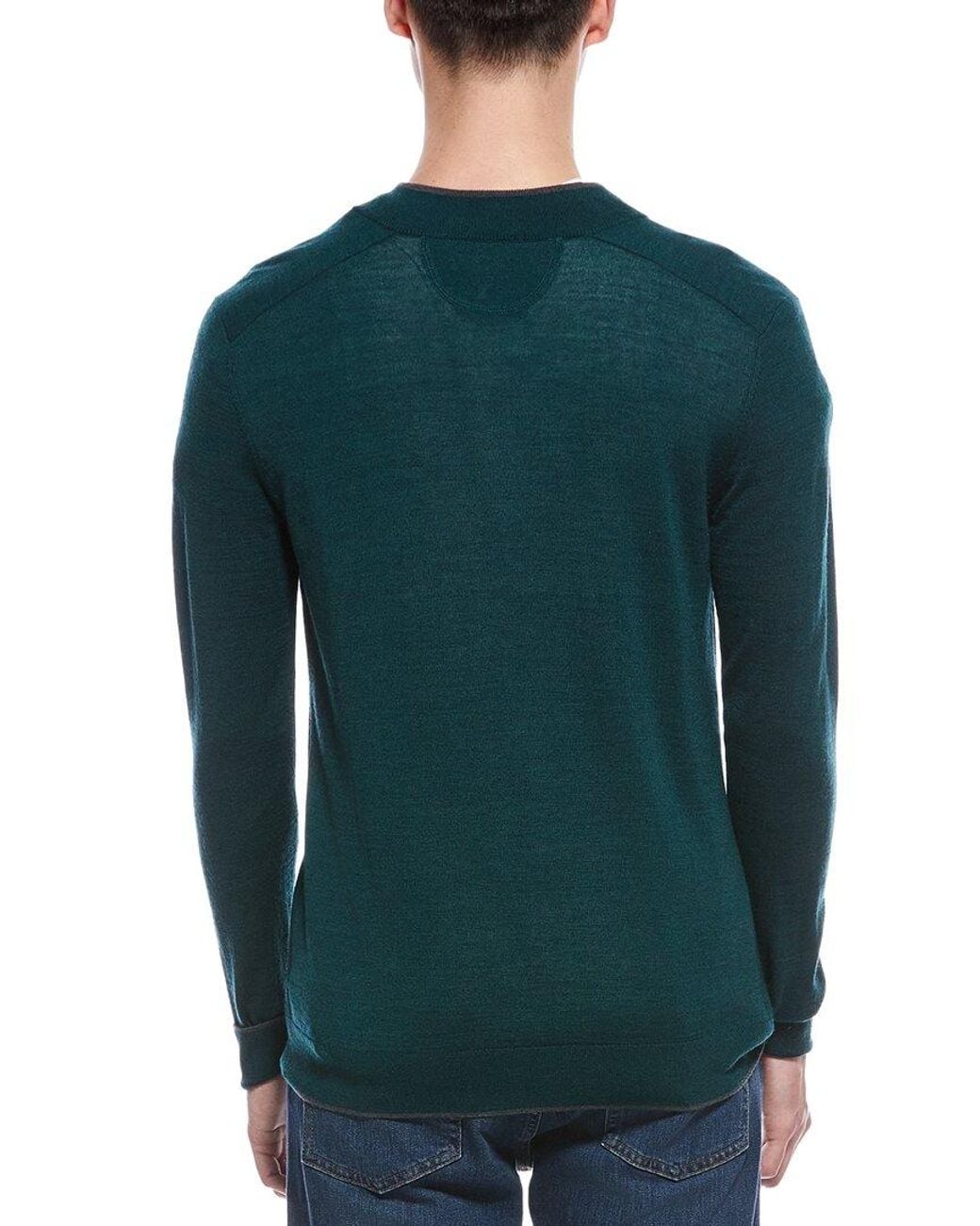 Raffi Green English Rib Wool-Blend 1/4-Zip Sweater for men