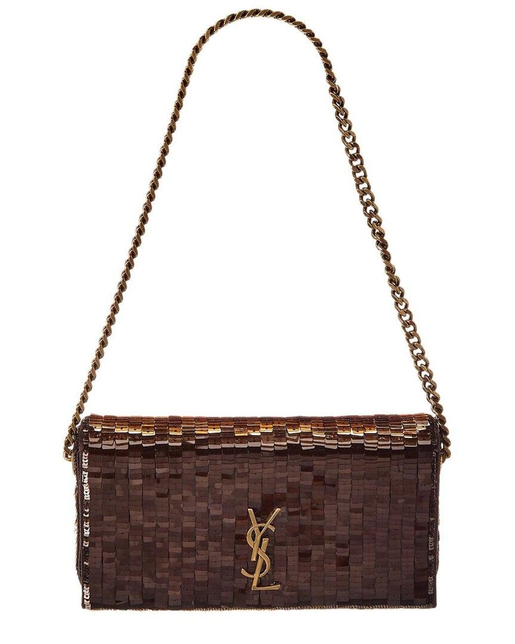 Saint Laurent Kate 99 Sequin Shoulder Bag in Brown | Lyst