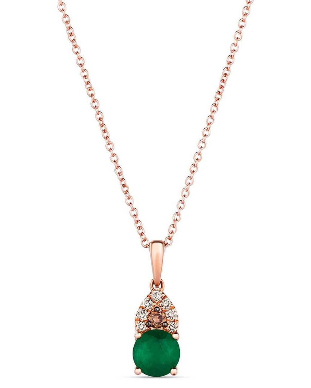 Le Vian Metallic Le Vian 14k Rose Gold 0.66 Ct. Tw. Diamond & New Emerald Pendant Necklace