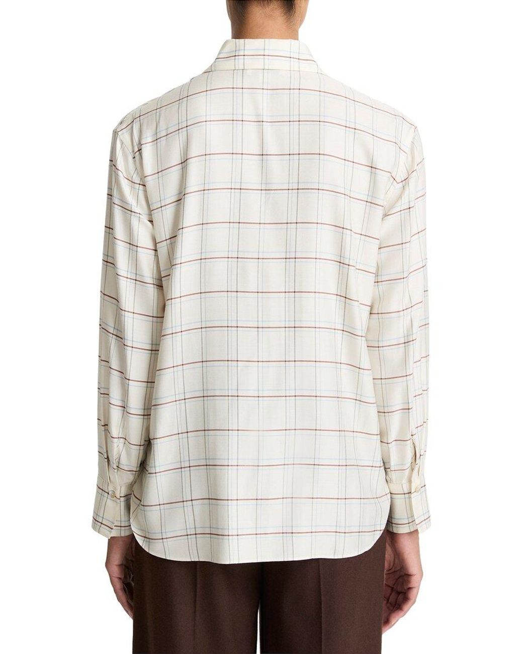 Vince White Checked Plaid Silk-Blend Shirt