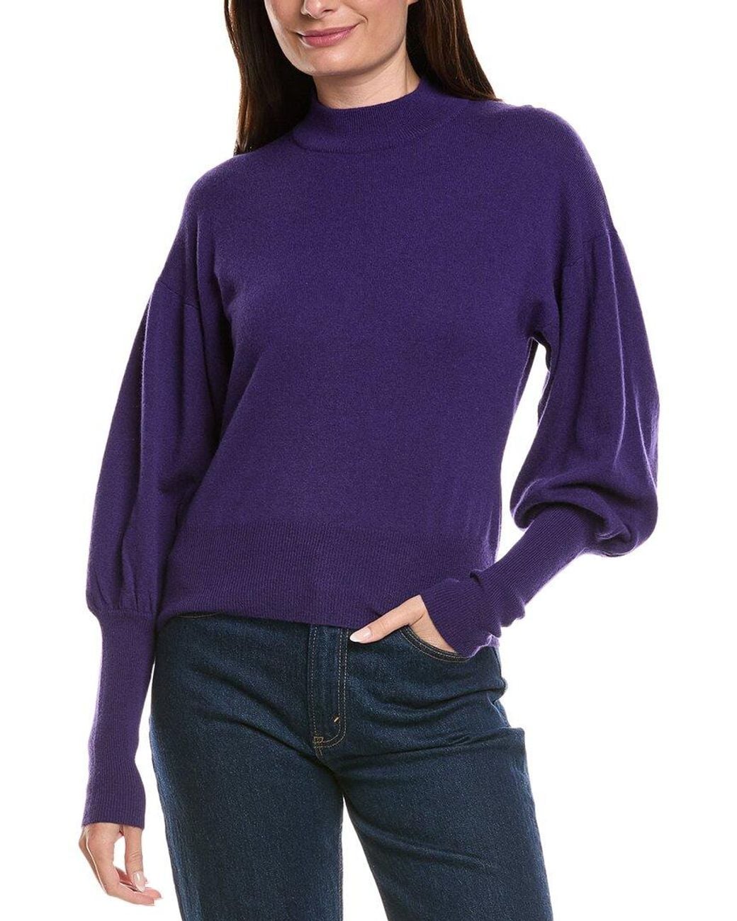 Autumn Cashmere Purple Mock Neck Drop-Shoulder Cashmere Sweater