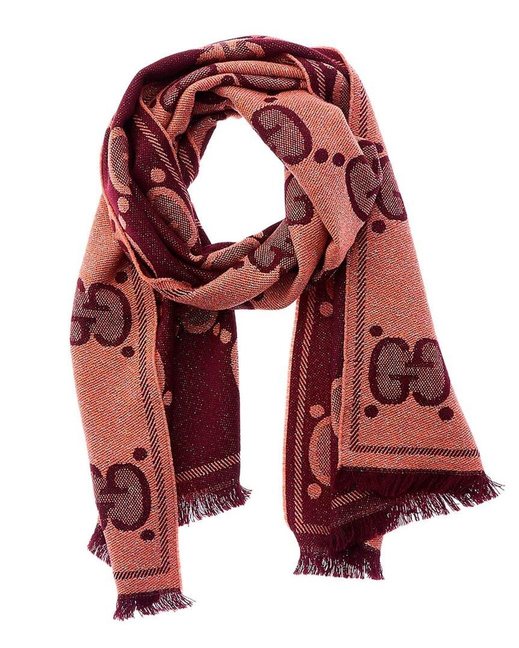 Gucci Gg Large Jacquard Wool-Blend Scarf in Red | Lyst