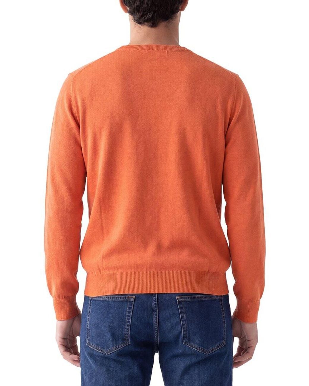 Gran Sasso Orange 100% Cashmere Crewneck Sweater for men