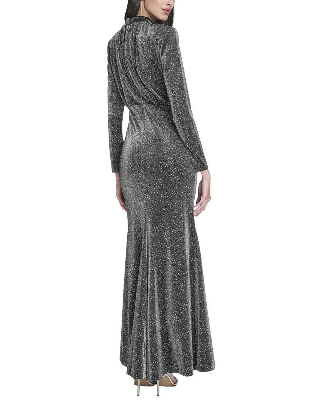 Vince Camuto Gray Embellished Long Sleeve Maxi Dress