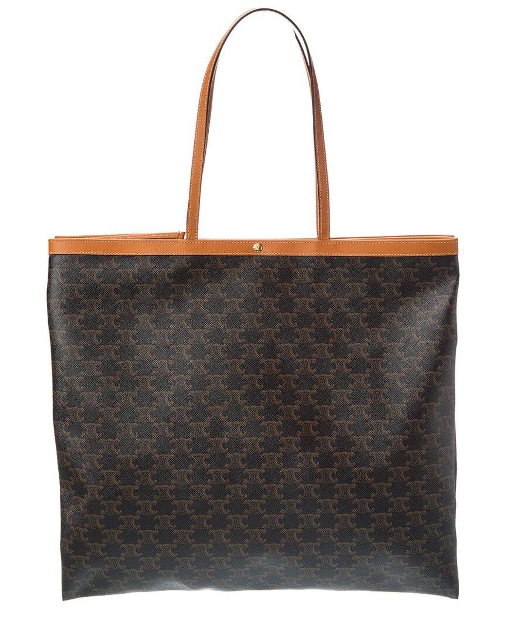 Céline Black Large Flat Triomphe Canvas & Leather Shopper Tote