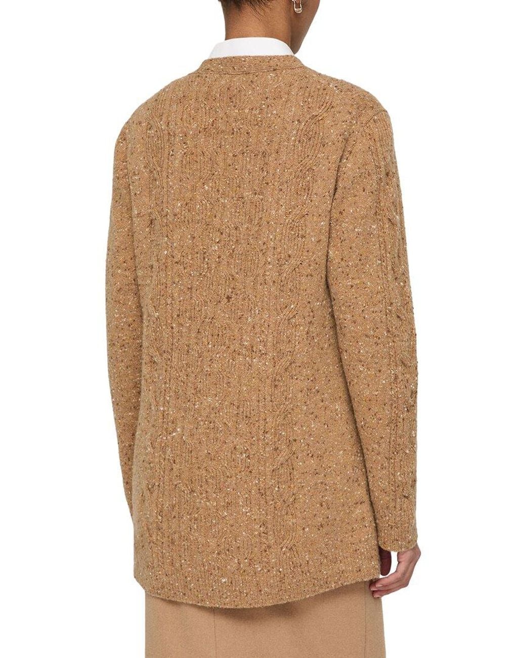 Lafayette 148 New York Natural Cable Donegal Button Front 100% Cashmere Cardigan