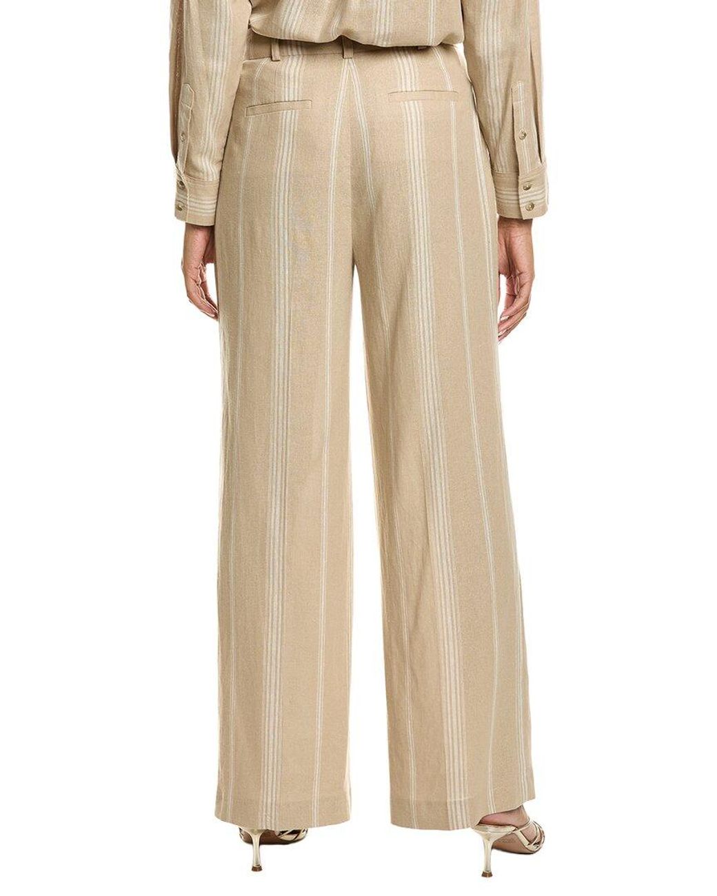 Kenneth Cole Natural High-Rise Pleated Linen-Blend Wide Leg Pant