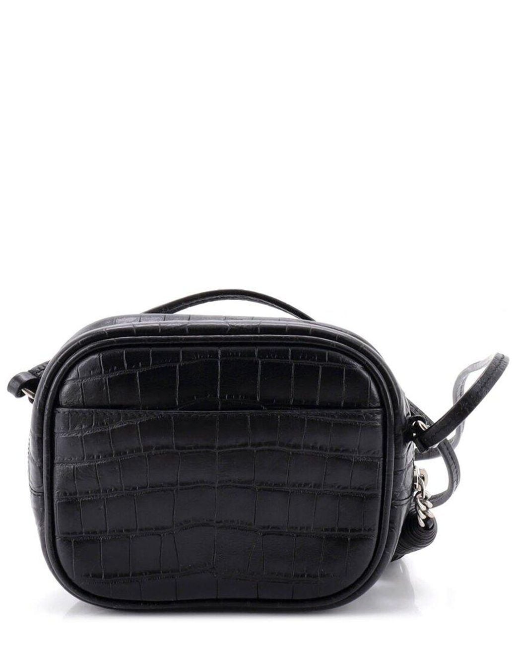 Saint Laurent Black Croc-Embossed Leather Classic Monogram Blogger Crossbody Small (Authentic Pre-Loved)