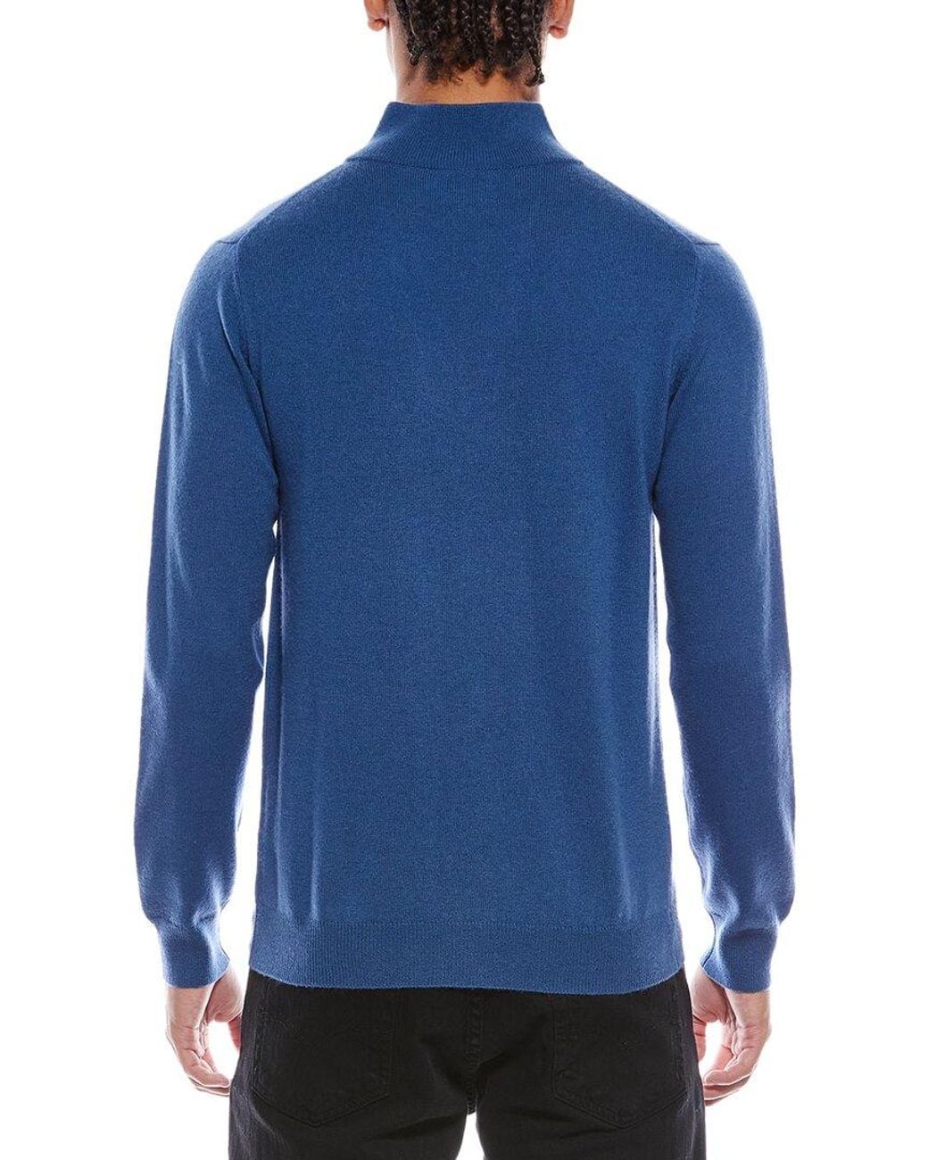Brodie Cashmere Blue Rib Detail Wool & Cashmere-Blend 1/4-Zip Mock Neck Sweater for men
