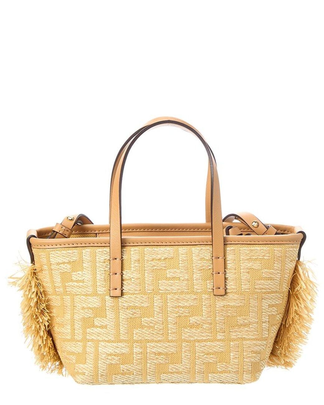 Fendi Metallic Roll Mini Ff Raffia & Leather Tote