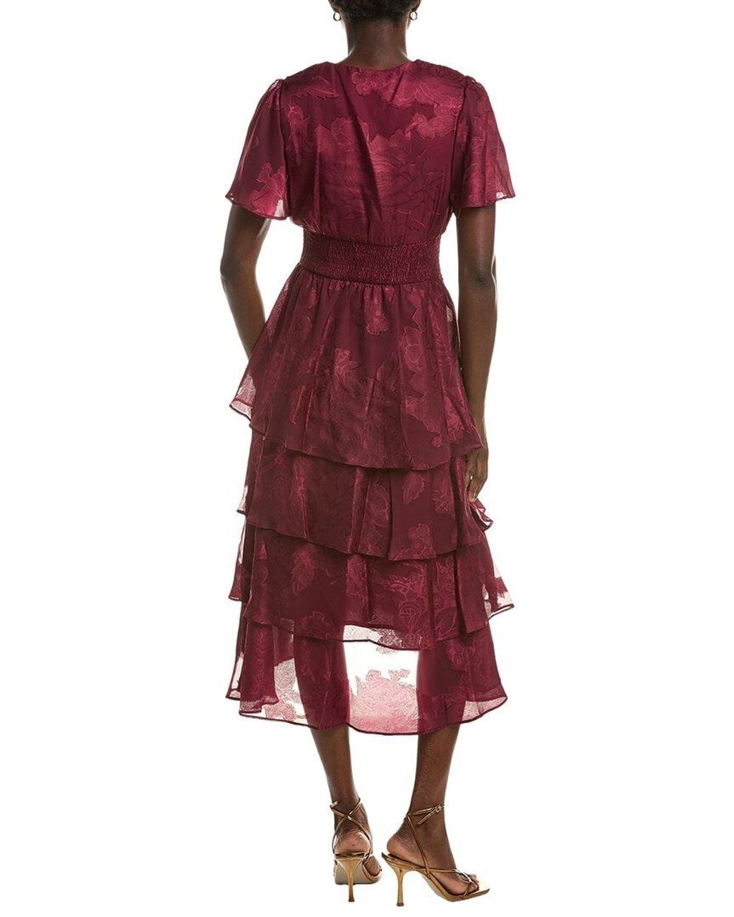 Maison Tara Red Short Sleeve Midi Dress