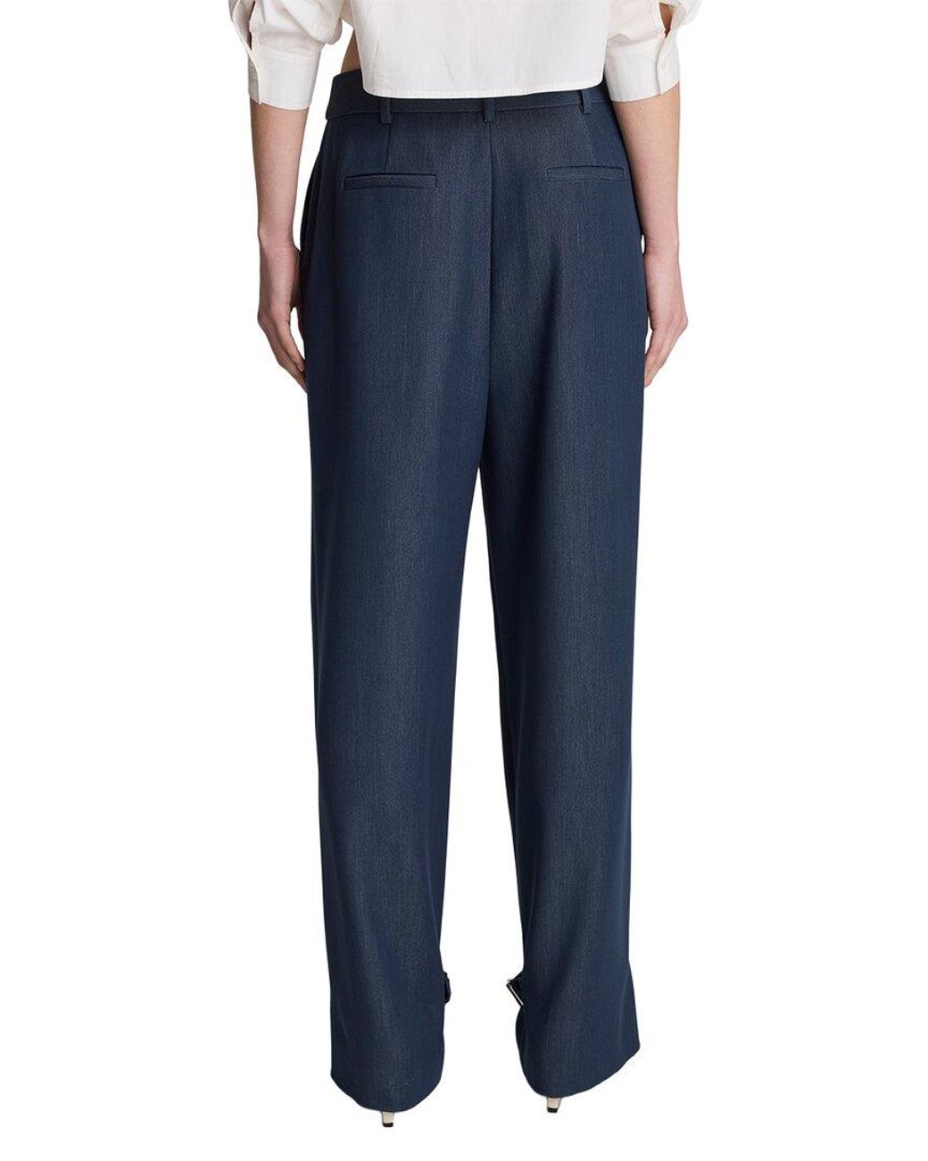 Kenneth Cole Blue High Rise Fly Front Belted Cuff Tab Pant