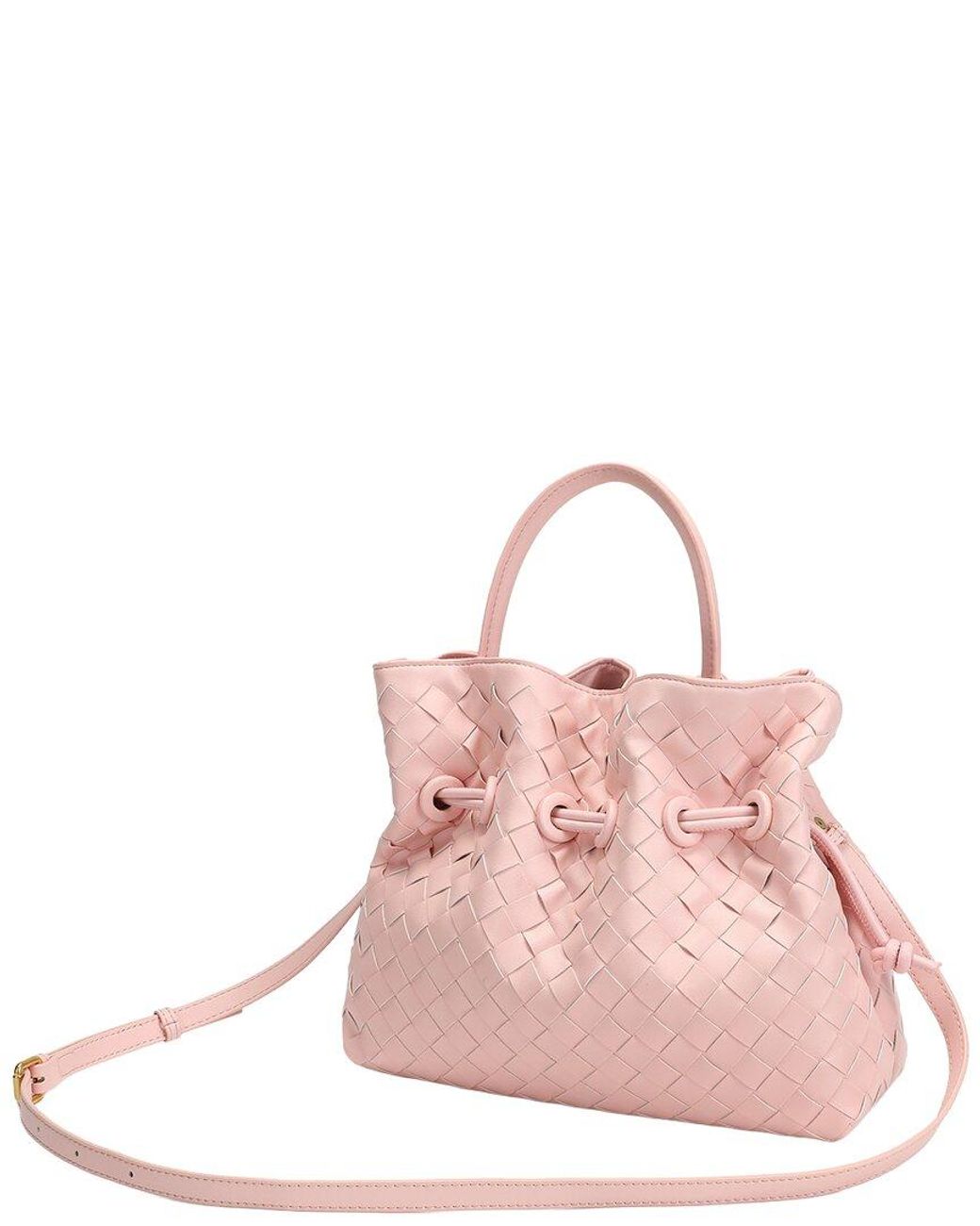 Tiffany & Fred Paris Pink Hand-Woven Leather Drawstring Satchel