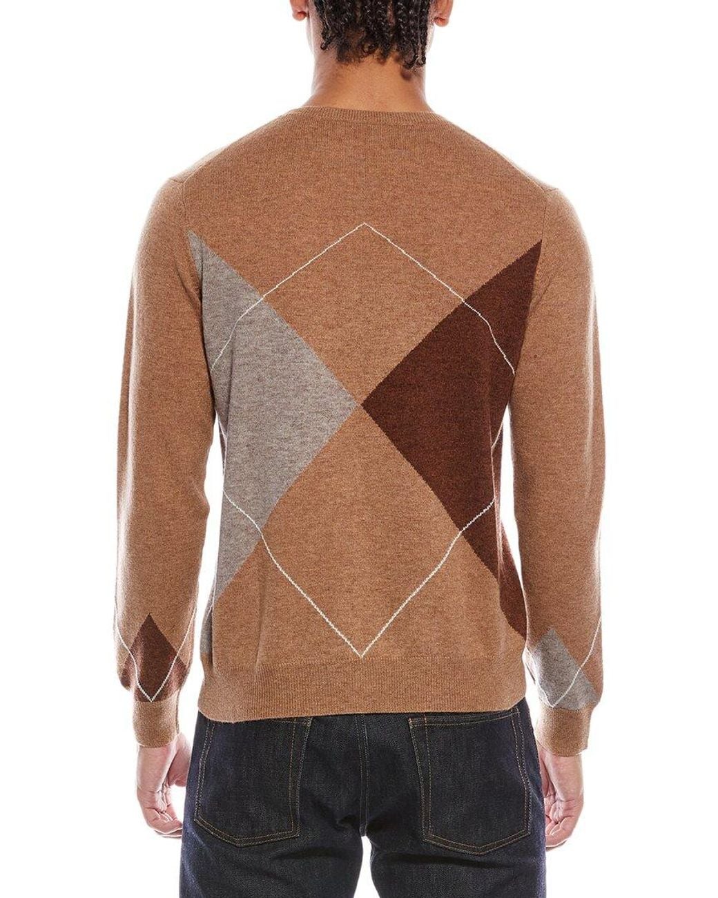 Brodie Cashmere Brown Argyle Wool & Cashmere-Blend Crewneck Sweater for men