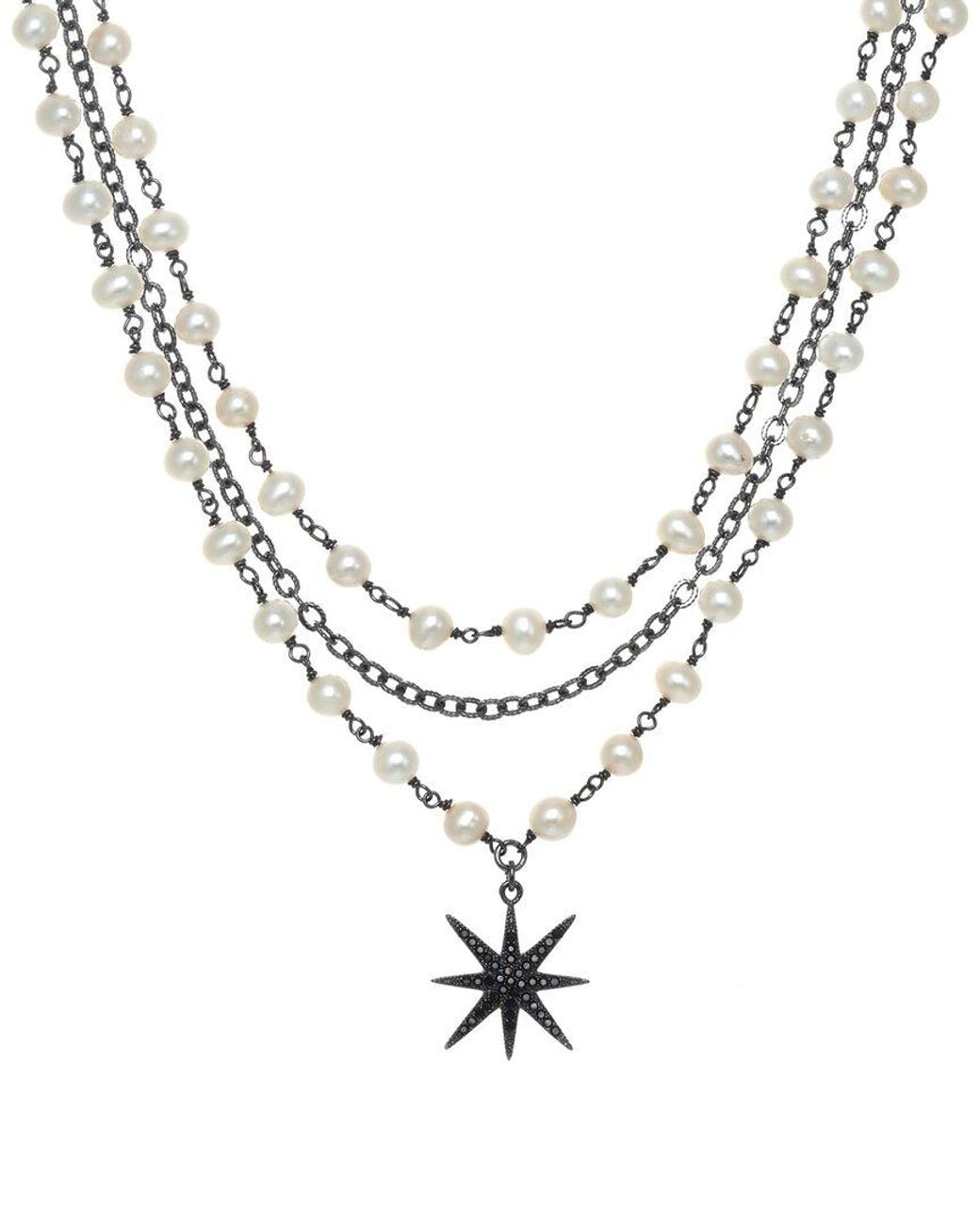 Rachel Reinhardt Jewelry Metallic 5Mm Pearl Cz Pendant Necklace