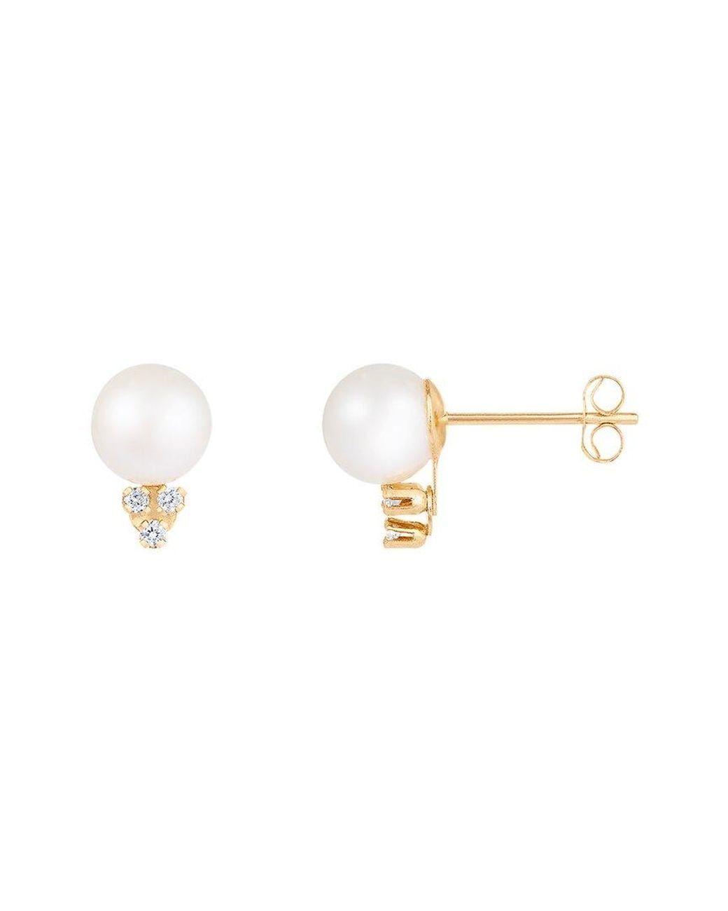 Splendid White 14k 0.06 Ct. Tw. Diamond 6-6.5mm Pearl Earrings