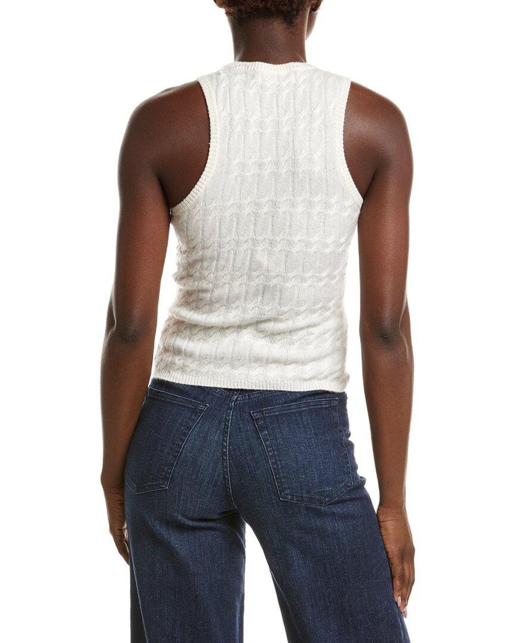NAADAM Blue Cable High Neck 100% Cashmere Tank Top