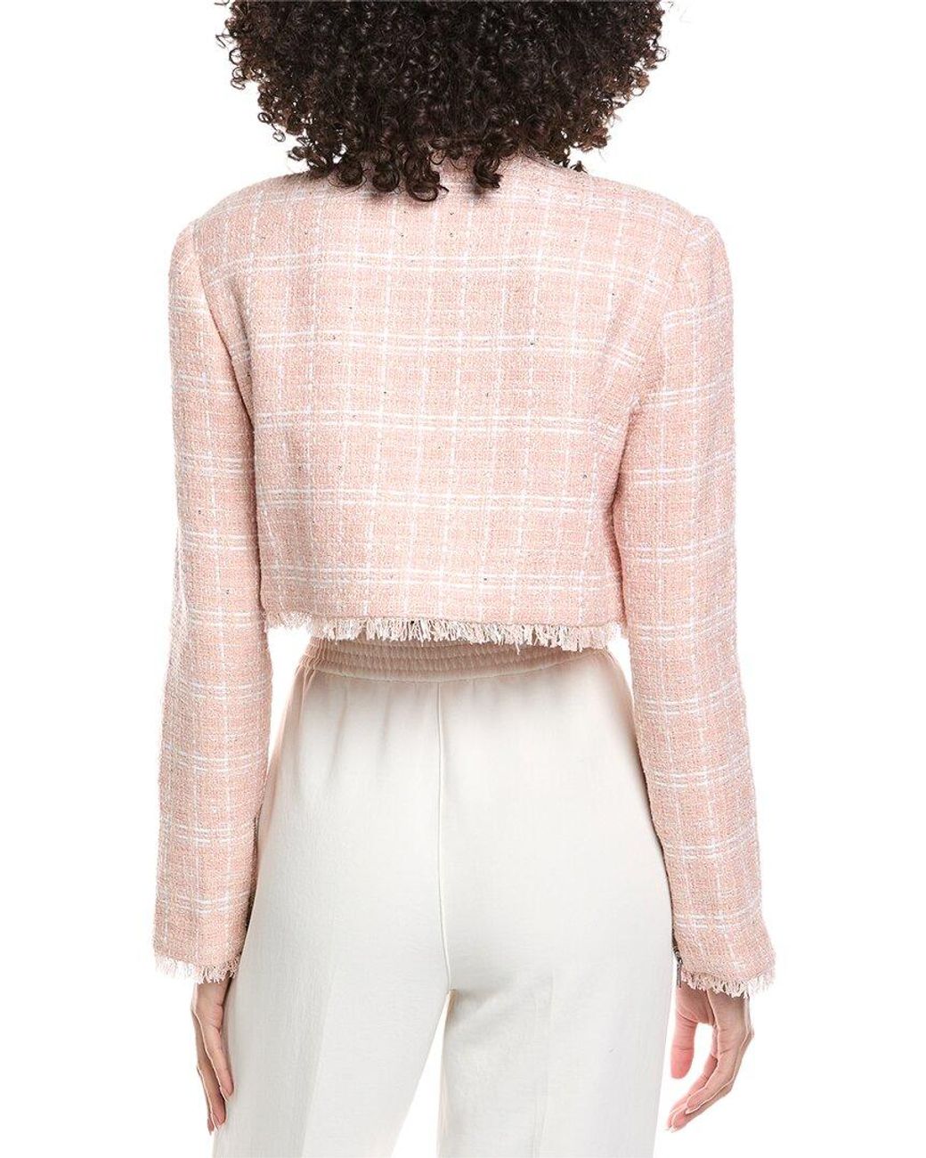 Toccin Pink Lainey Crew Neck Cropped Tweed Jacket