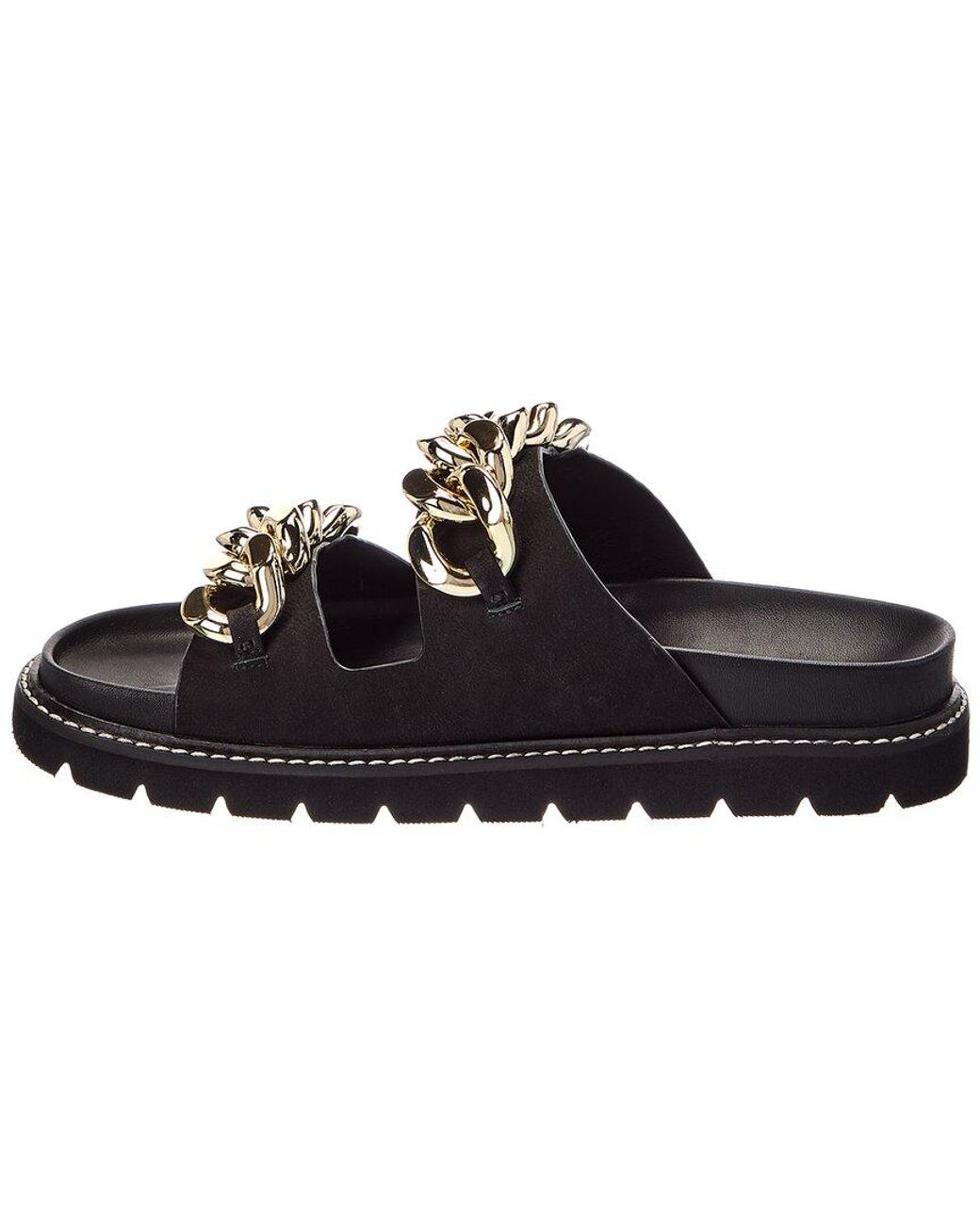Tory Burch Black Adrien Two Band Leather Slide Sandal