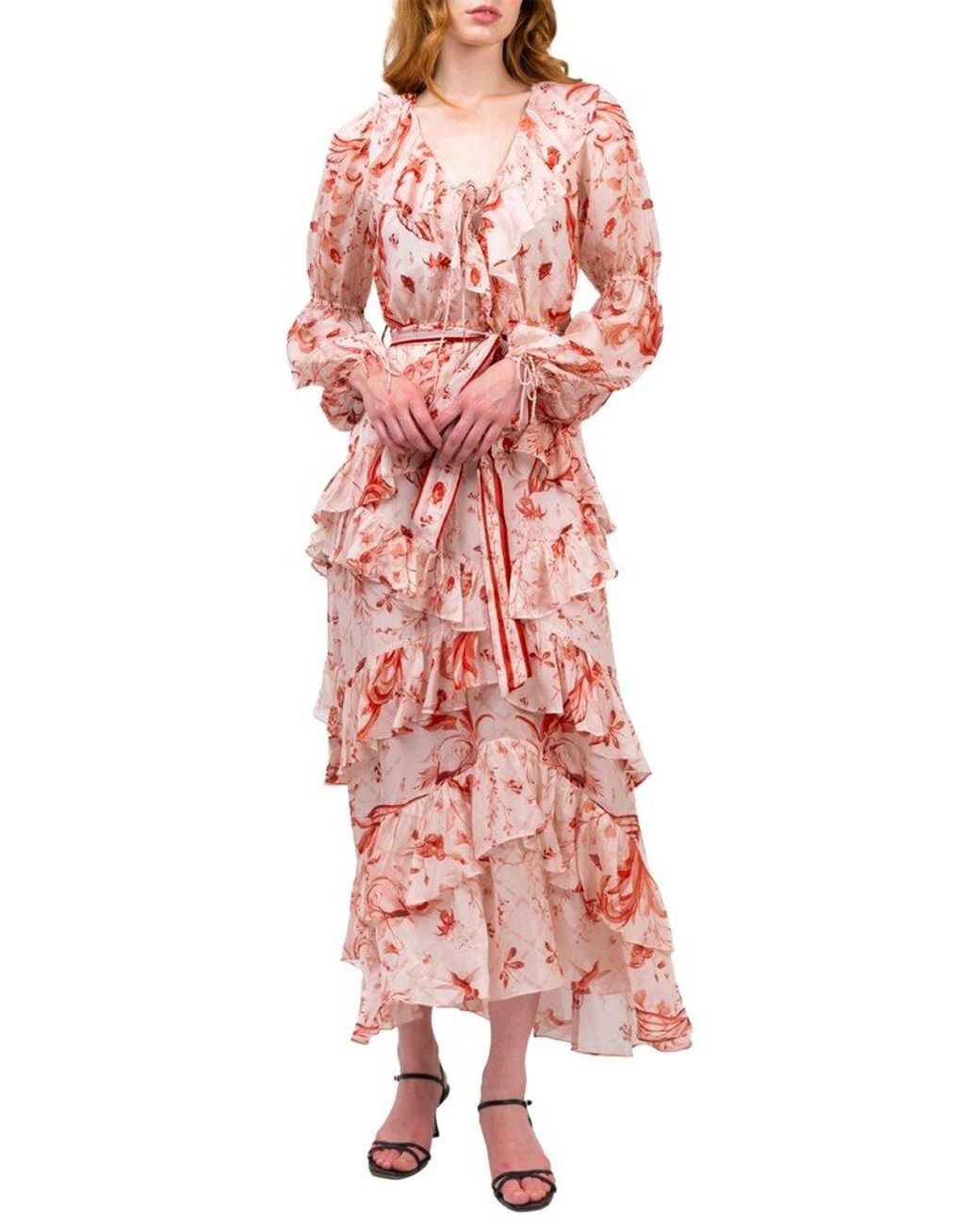Marchesa Pink Belted Silk Chiffon Maxi Dress
