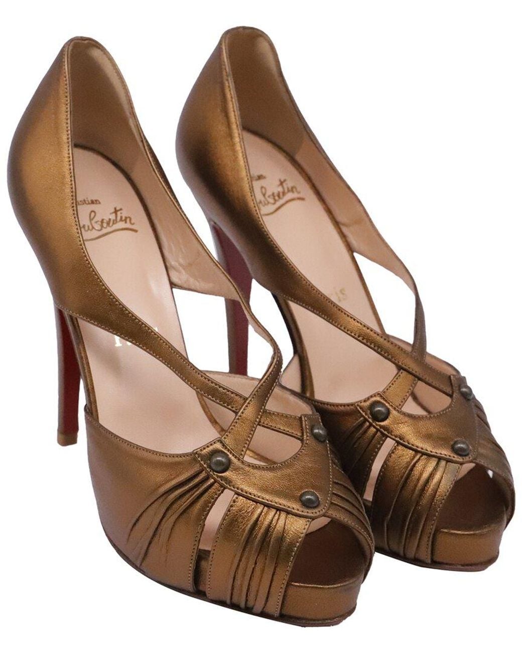 Christian Louboutin Brown Leather Scissor Girl 120 Peep-Toe Platform Pump (Authentic Pre-Loved)