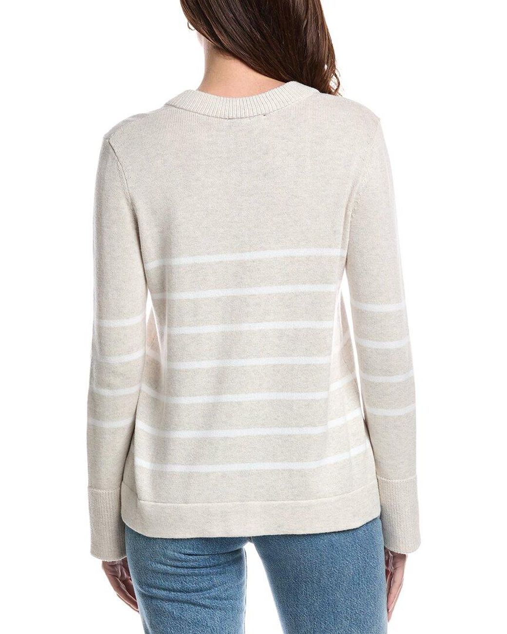 Forte White Stripe V-Neck Sweater