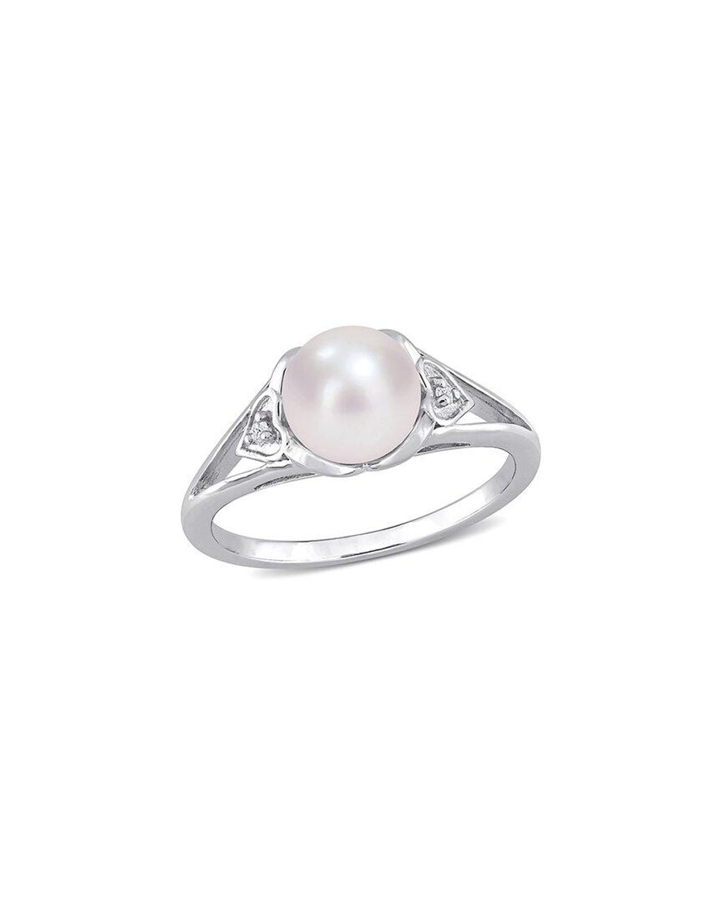 Rina Limor White Silver 0.02 Ct. Tw. Diamond 7-7.5mm Pearl Split-shank Ring