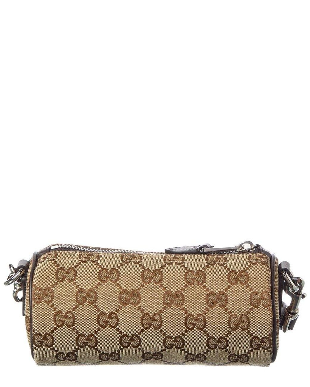 Gucci Brown Gg Mini Canvas & Leather Boston Bag