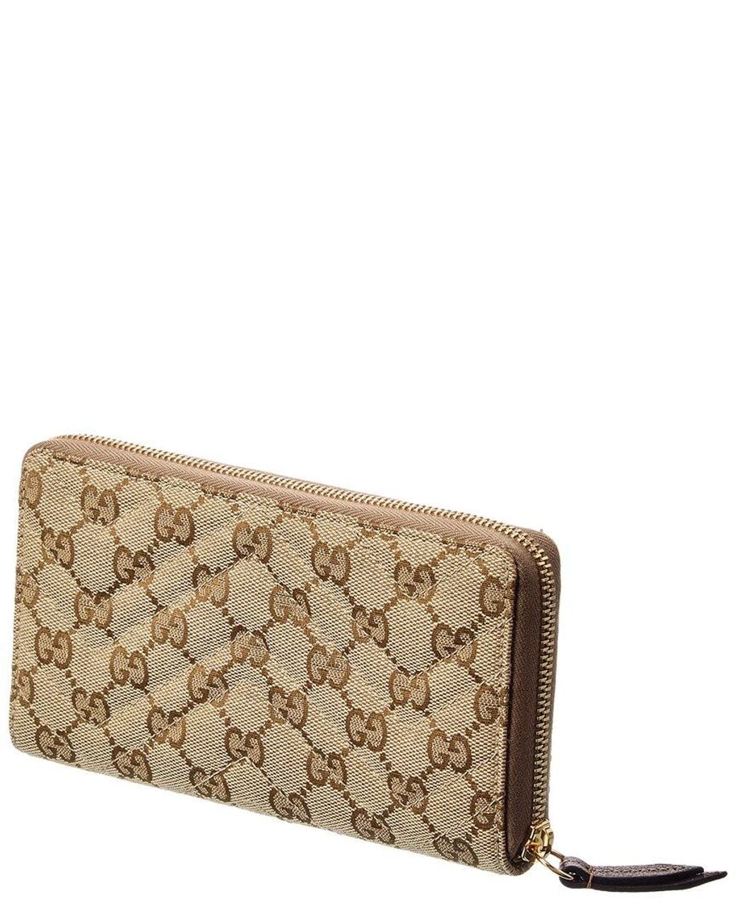 Gucci Brown Gg Marmont Gg Canvas Zip Around Wallet