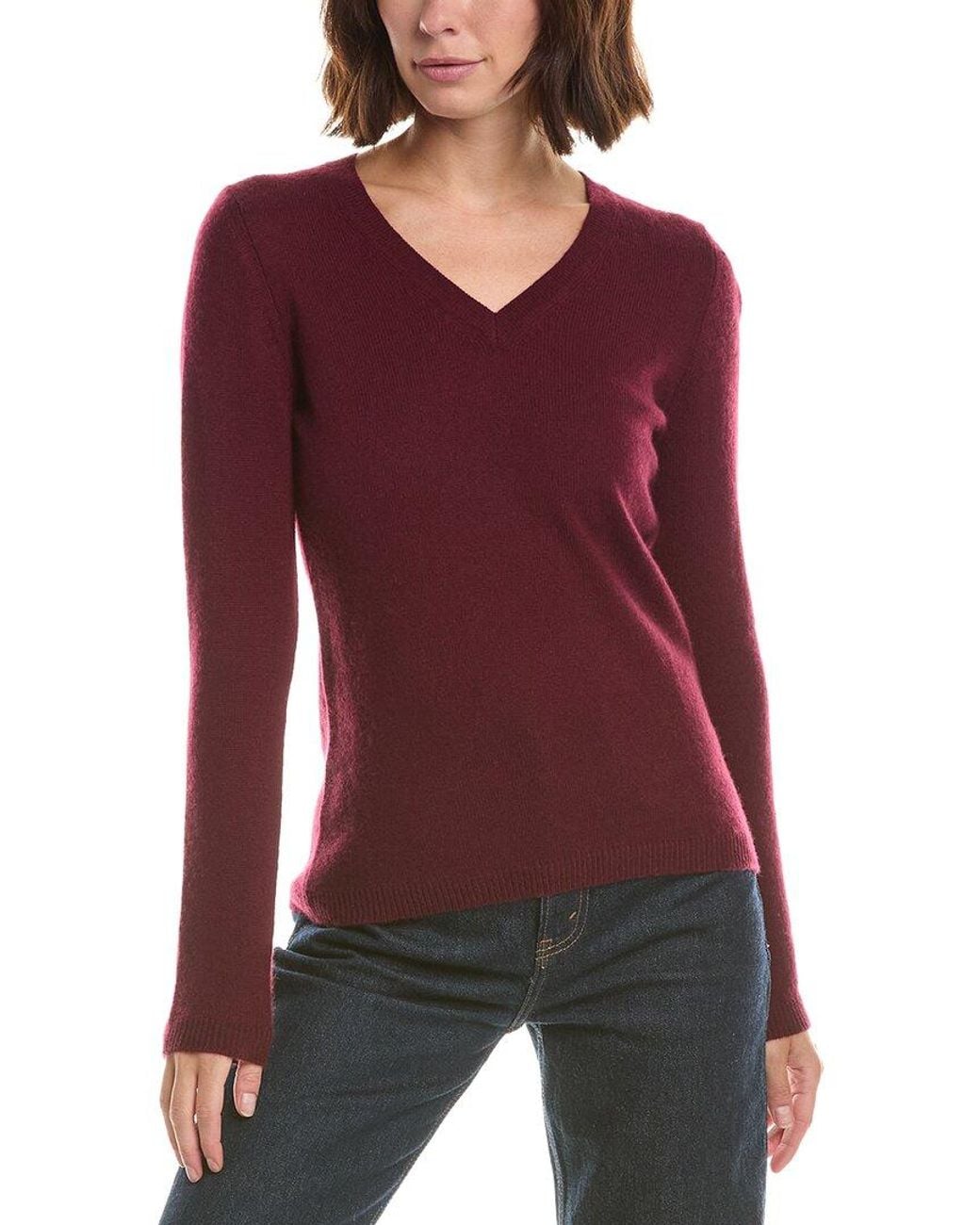 Forte Red Basic V-Neck 100% Cashmere Pullover