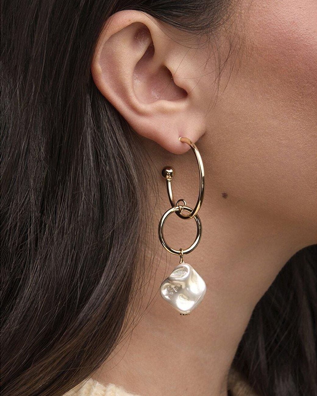 Saachi White Pearl Cz Hoop Earrings