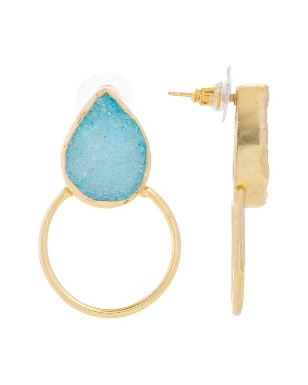 Saachi Blue 18k Plated Agate Druzy Hoops