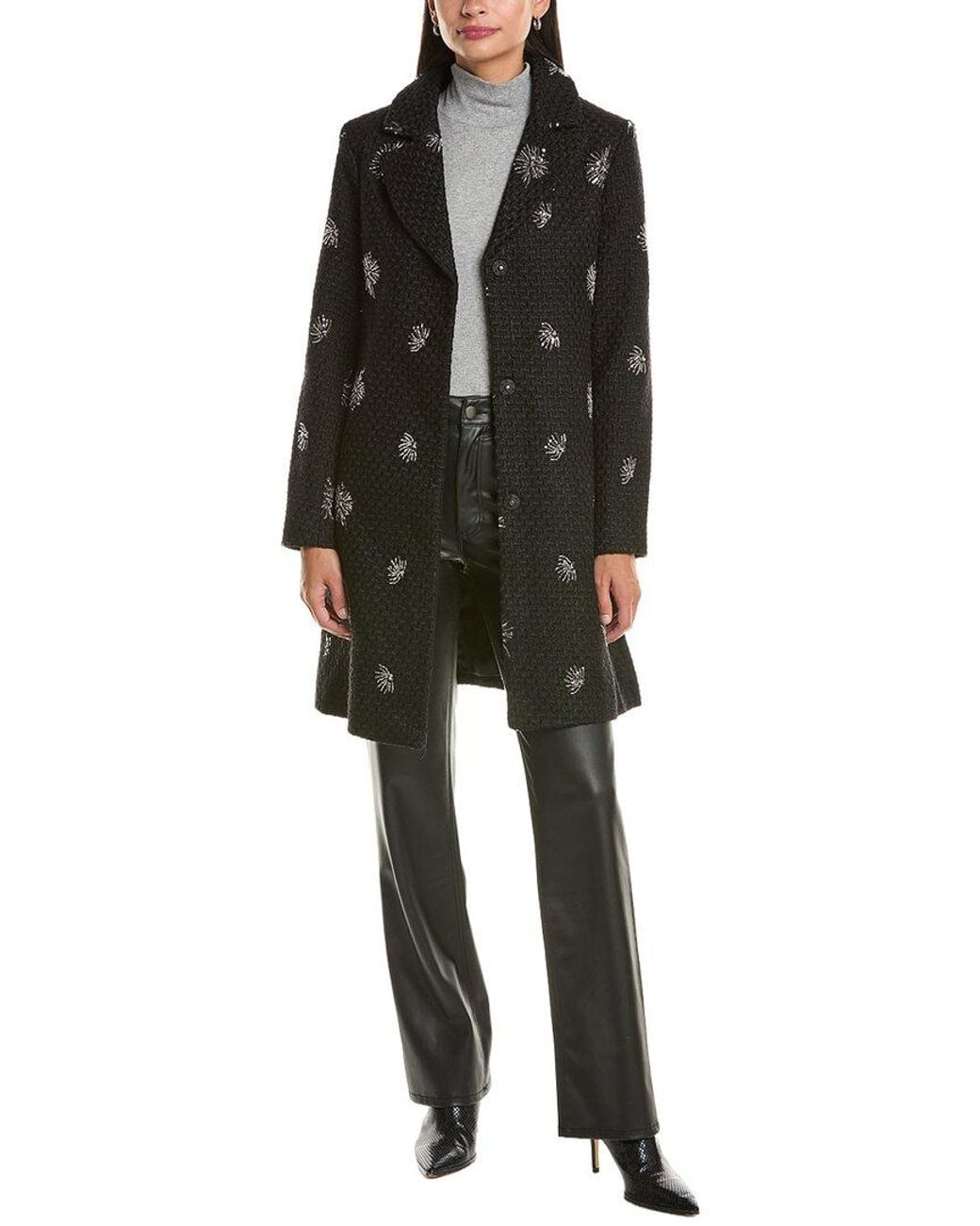 Cece Black Sequin-Embellished Wool-Blend Coat