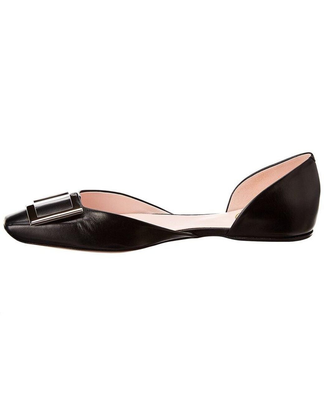 Roger Vivier Brown Trompette Dorsay Leather Ballerina Flat